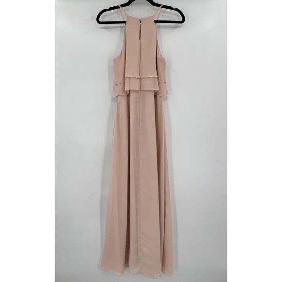 JENNY YOO Charlie Halter Top Ruffle Chiffon Maxi Dress Gown Size 2 - Picture 4 of 7
